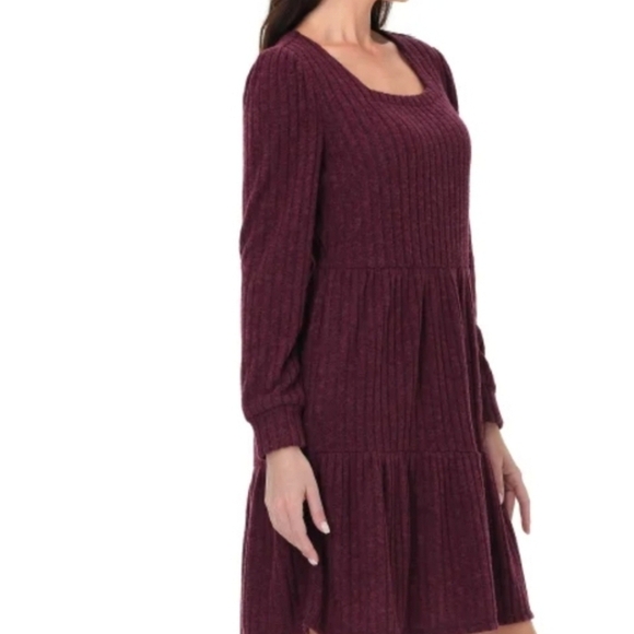 Frye Burgundy Ribbed Knit Dress Square Neck Long Sleeve Pockets NWT Size L - Picture 2 of 8